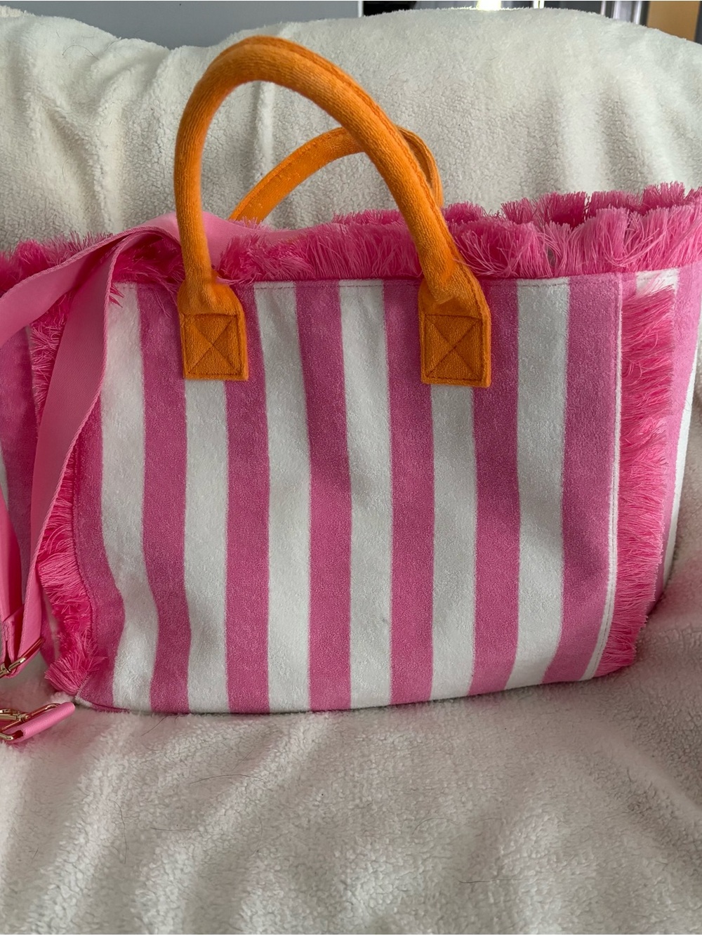 Shiraleah Pink & White Striped Tote with Orange Handles